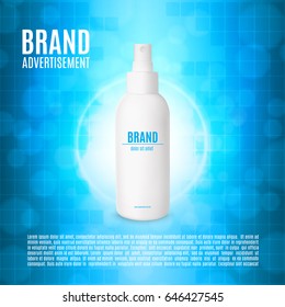 Cosmetic ads template. Spray bottle on a glitter background. 3D illustration. Design for ads or magazine. EPS10 vector