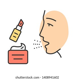 Cosmetic allergies color icon. Allergic reaction to beauty products. Allergens in skin cream and lipstick. Sensitivity to flavors and preservatives in makeup. Isolated vector illustration