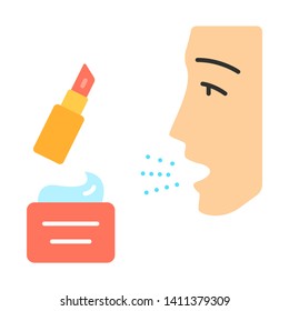 Cosmetic allergies flat design long shadow color icon. Allergic reaction to beauty products. Allergens in skin cream and lipstick. Sensitivity to makeup ingredients. Vector silhouette illustration