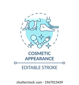 Cosmetic appearance concept icon. Lower-limb prostheses idea thin line illustration. Adding realistic features, natural skin tones. Vector isolated outline RGB color drawing. Editable stroke