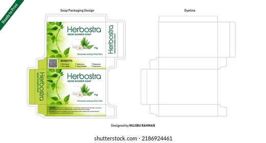 Cosmetic Ayurveda Neem Soap Packaging box design and illustration Vector