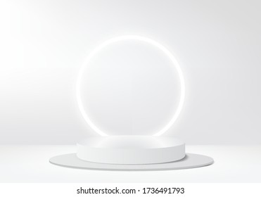 cosmetic background podium  minimal scene and geometrical forms  Cylinder podium in grey background and light stand  Scene to show cosmetic product  Showcase  3d vector render for product display