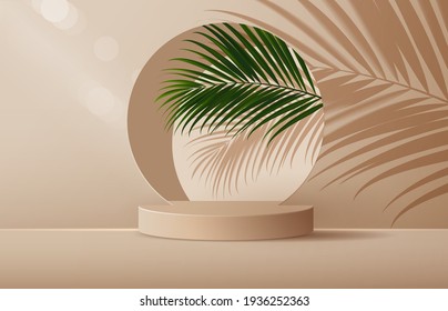 Cosmetic background and premium podium display for product presentation branding and packaging presentation. studio stage with shadow of leaf background. vector illustration design.