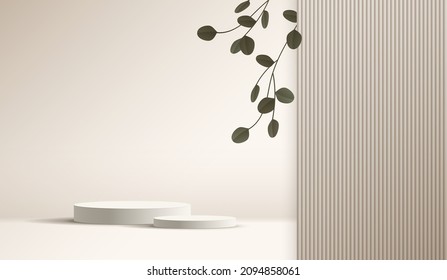 Cosmetic background and premium podium display for product presentation branding and packaging presentation. studio stage with shadow of leaf background. vector design.