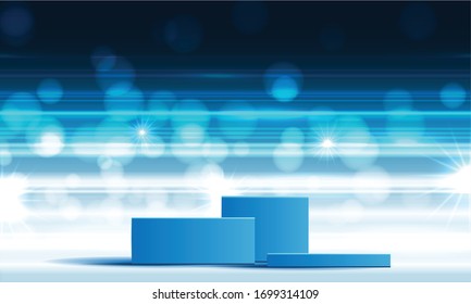 Cosmetic background for product, branding and packaging presentation. geometry form square molding on podium stage with blue glittering light effect background. vector design.