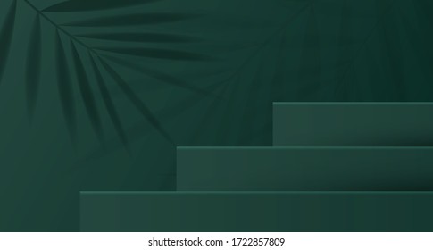 Cosmetic background for product, branding and packaging presentation. geometry form square molding on podium stage with shadow of leaf background. vector design.