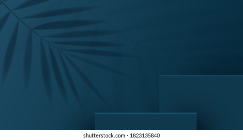 Cosmetic background for product, branding and packaging presentation. geometry form square molding on podium stage with shadow of leaf background. vector design.