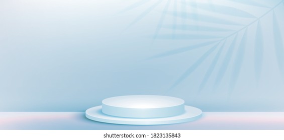 Cosmetic background for product, branding and packaging presentation. geometry form circle molding on podium stage with shadow of leaf background. vector design.