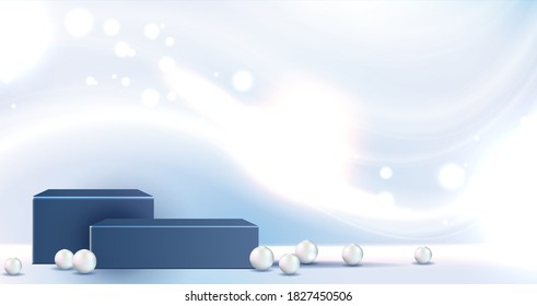 Cosmetic background for product, branding and packaging presentation. geometry form square molding on podium stage with pearl. vector design.