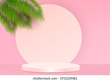 Cosmetic background for product, branding and packaging presentation. geometry form square molding on podium stage with shadow of leaf background. vector design.