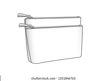 Cosmetic Bag, Daily Zip Pouch Vector Illustration Sketch Template