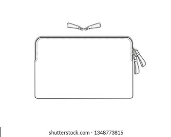 Cosmetic Bag With Double Slider Zipper, Daily Zip Pouch Vector Illustration Sketch Template