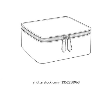 Cosmetic Bag With Double Slider Zipper, Zip Pouch Vector Illustration Sketch Template