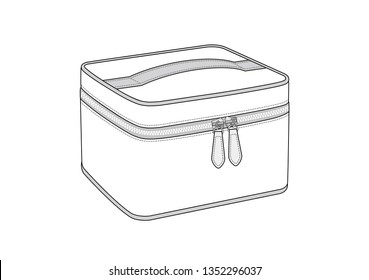 cosmetic bag with double slider zipper, zip pouch vector illustration sketch template