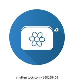 Cosmetic bag flat design long shadow glyph icon. Purse with flower. Vector silhouette illustration