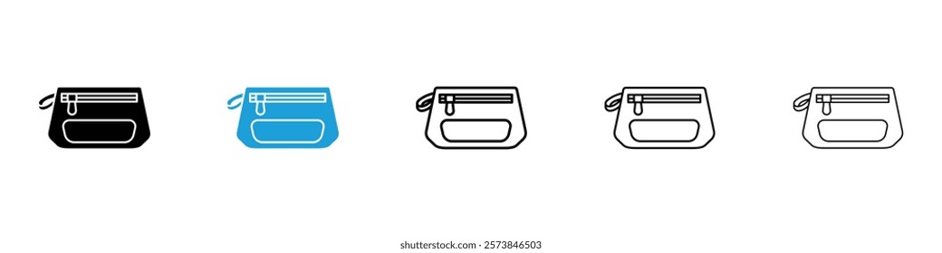 Cosmetic bag icons in filled and 3 stroke weights