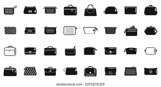 Cosmetic bag icons set simple vector. Barber beauty. Zip case