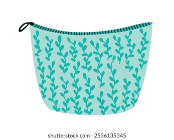 Cosmetic bag with leafy plants vector flat illustration