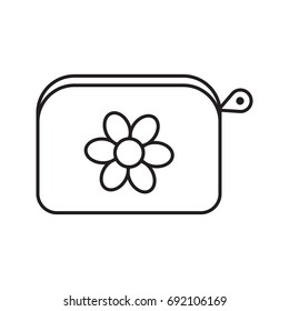 Cosmetic bag linear icon. Thin line illustration. Purse with flower. Contour symbol. Vector isolated outline drawing