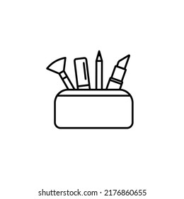Cosmetic bag for makeup line vector icon for website or app and logo on white background. Sing pictogram for menu in liner thin design. Pixel prefect