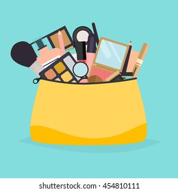 Cosmetic bag with makeup stuff. Beauty style isolated on white background.