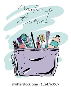 Cosmetic bag with stuff in it, vector