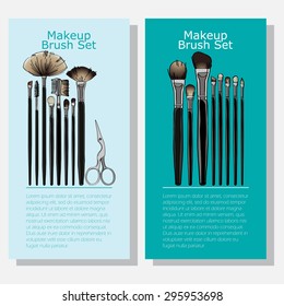 cosmetic banners with makeup brush set. vector illustration for your design, cosmetic banners, brochures and promotional items