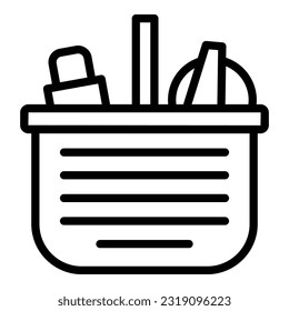 Cosmetic basket icon outline vector. Fabric purse. Makeup case