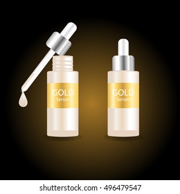 Cosmetic Beautiful Closed Bottle and Open Bottle with Dropper. Vector illustration.