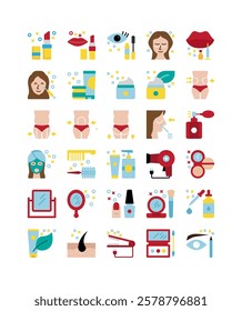 cosmetic beauty flat icon set vector illustration