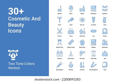 Cosmetic and Beauty icons set. icons include nail, linear, lips, lipstick, lotion, makeup, mirror, with elements for mobile concepts and web apps.