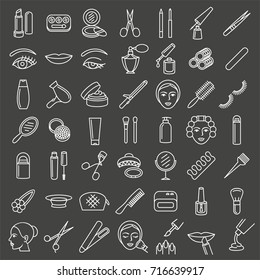 Cosmetic beauty and make up icon set in thin line style, pictogram, symbol, vector