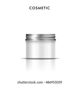 Cosmetic blank container for cream, 3D illustration plastic can of cream or gel in pearl white, object isolated on white background