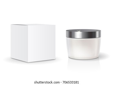 Cosmetic blank pack box and skin care cream jar template. Realistic package mock up