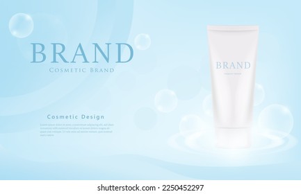 Cosmetic blue background for tube bottle product mock up, branding background. packaging presentation Cosmetic with bubble blue background. vector design.