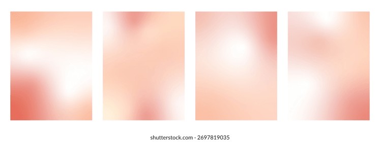 Conjunto de gradación de rubor cosmético. Fondo de gradiente de oro rosa. Conjunto de Plantillas de gradación de otoño rosa cremoso. Fondos pastel de Vector con efecto desenfoque. Suave diseño de Fondo de pantalla ombre beige y rojo pálido.