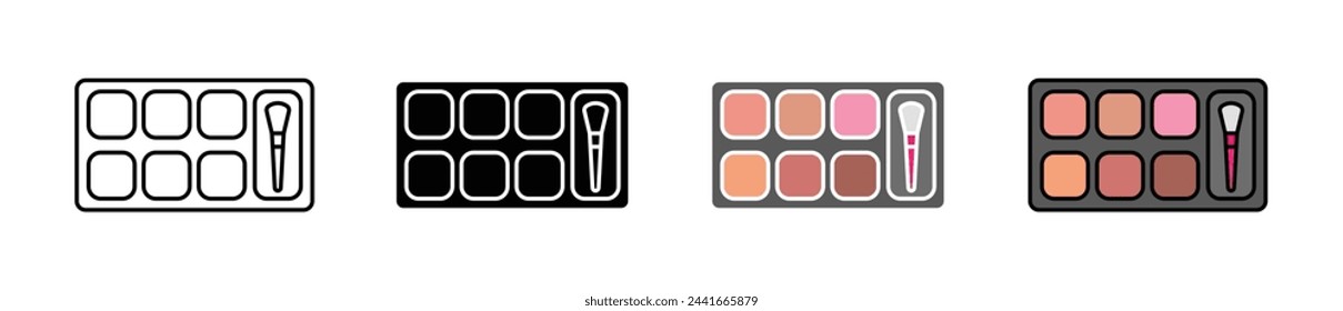 Cosmetic Blusher and Beauty Kit Icons. Facial Makeup Compact Box Symbols.