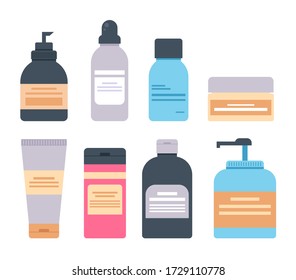 Cosmetic body face hair skin bottle isolated set. Vector flat graphic design cartoon illustration