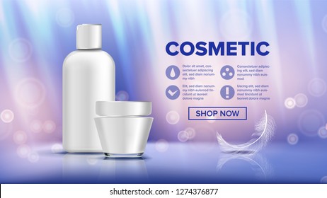 Cosmetic Bottle Ads Vector. Lotion, Gel. Premium Product. Promotion Element. Skin Care. 3D Mockup Realistic Illustration