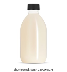 Cosmetic Bottle. Beauty Product Mockup. Shampoo Template. Plastic Lotion Container Isolated on White Background. Realistic Cosmetic Milk Bottle with Black Cap. Luxury Gel Jar Blank