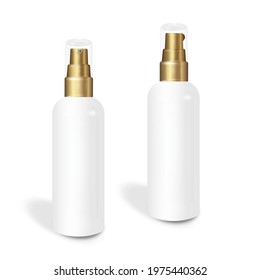 Cosmetic bottle can sprayer container. Dispenser for cream, soups, and other cosmetics With lid and without. Template realistic For Mock up Your Design. vector illustration.