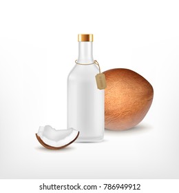 Cosmetic bottle with coconut oil. Vector icon. EPS10 vector