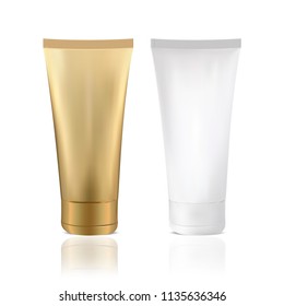 Cosmetic bottle for cream. Realistic tube on white isolated background. Woman luxury product. Vector illustration. EPS10