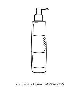 Cosmetic bottle with dispenser. Hand drawn doodle vector illustration.