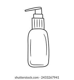 Cosmetic bottle with dispenser. Hand drawn doodle vector illustration.