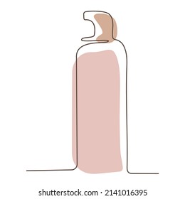 Cosmetic bottle with dispenser, skin care products. Continuous one line art. Vector illustration