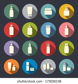 Cosmetic bottle flat icons