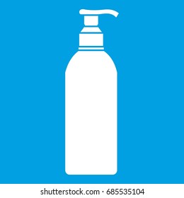 Cosmetic bottle icon white isolated on blue background vector illustration