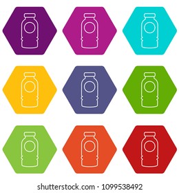 Cosmetic bottle icons 9 set coloful isolated on white for web