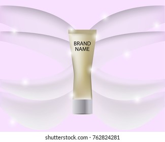 Cosmetic bottle isolated on violet background,vector illustration.Premium ads.Realistic 3D for web site,advertising,poster and placard